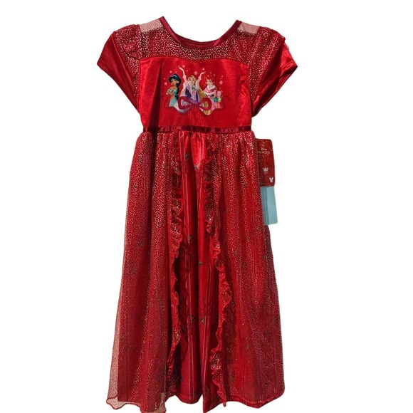 Disney Princess Red Sparkle Mesh Dress Girls Size 4T Short Sleeve Shimmer - Picture 1 of 5